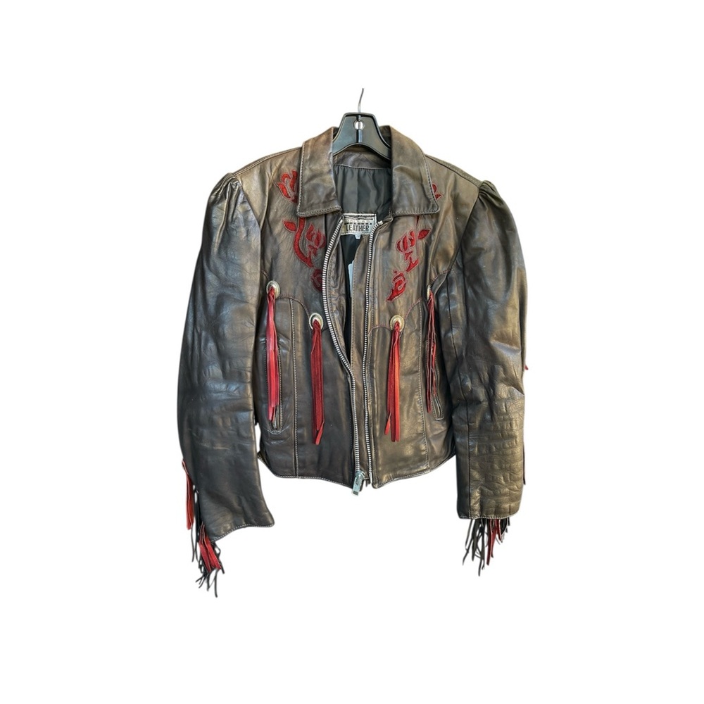 Vintage Genuine Leather Western Jacket with Fringe